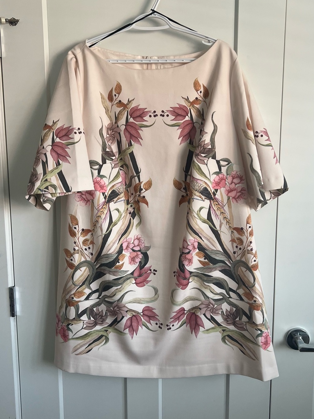 H&M Cream Mini Dress with Pink & Green Botanical Print